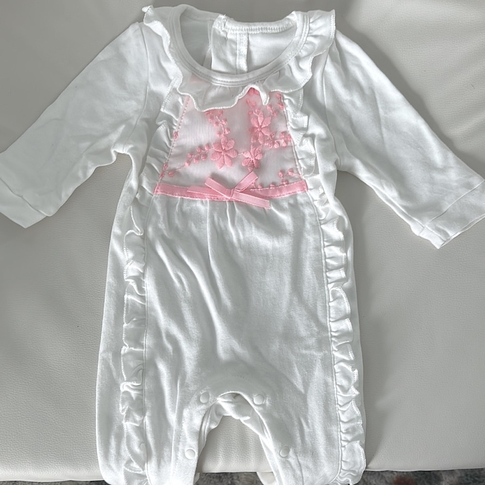 White and Pink Ruffled Kids One Piece